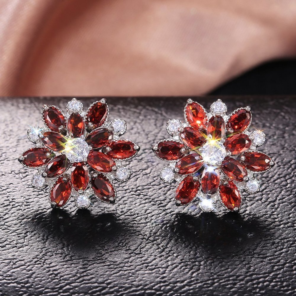 Colorful Flower CZ Full Filled Romantic Stud Earrings For Women, HA4176